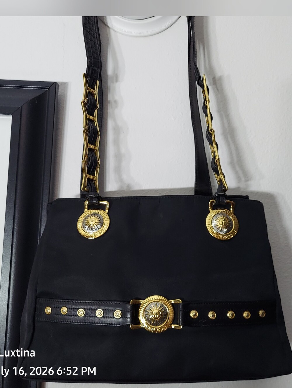 Versace Bag, Portatutto In Vitello, Black & Gold. Vimtage - Picture 12 of 14